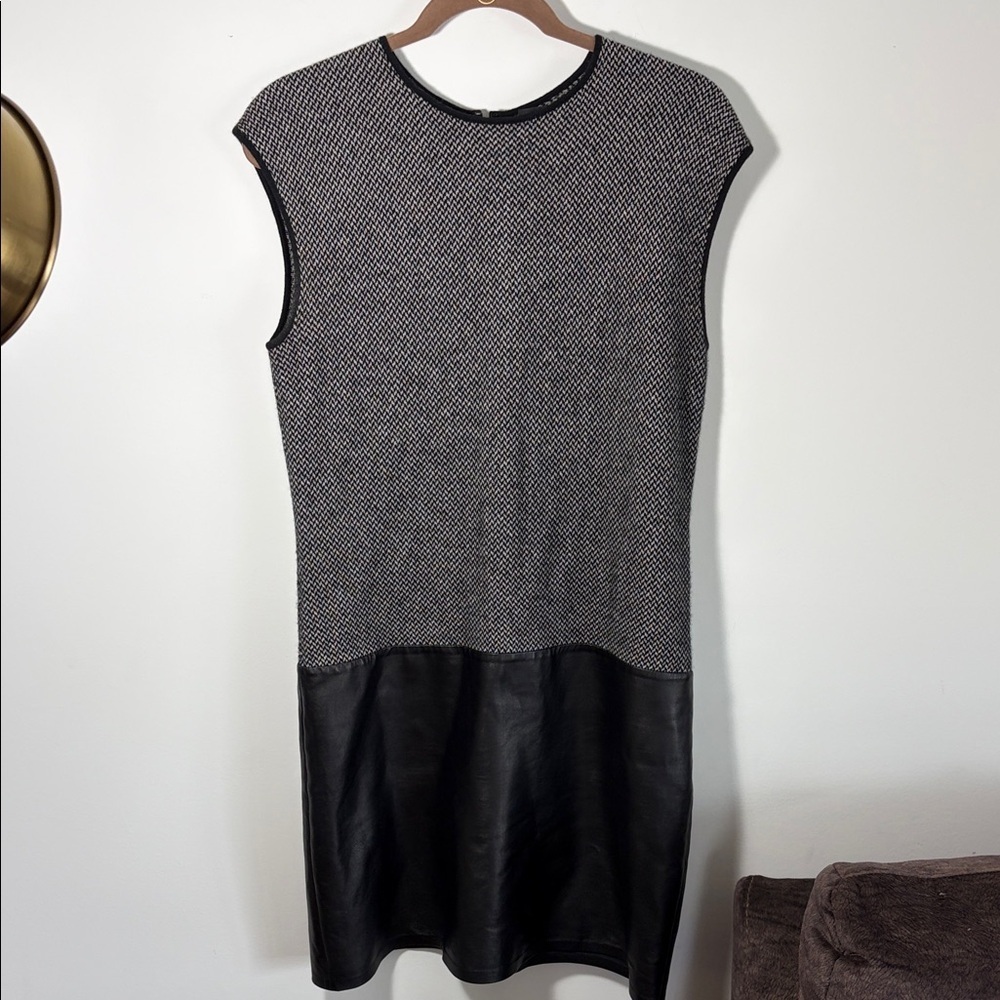 Ralph Lauren Cashmere, Leather & Silk Sleeveless Houndstooth Dress -L -*defect*